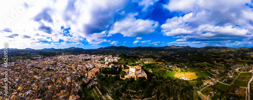 Aerial view of pigrimage church Santuari de Sant Salvador, Arta, Majorca, Spain photo