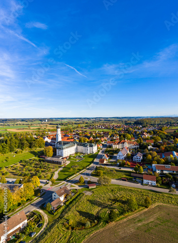 Germany, Bavaria, Ursberg, Aerial view of Ursberg Abbey of the Franciscan St. Joseph Congregation photo