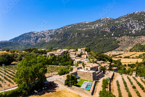 Spain, Balearic Islands, Alaro, Aerial view of village in Serra de Tramuntana photo