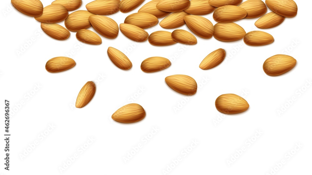 3d realistic vector background. Almond nuts. Isolated on white background. 3d realistic vector background. Almond nuts. Isolated on white background.