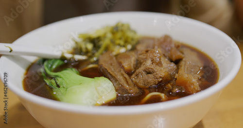 Taiwanese beef noodle soup in restaurant