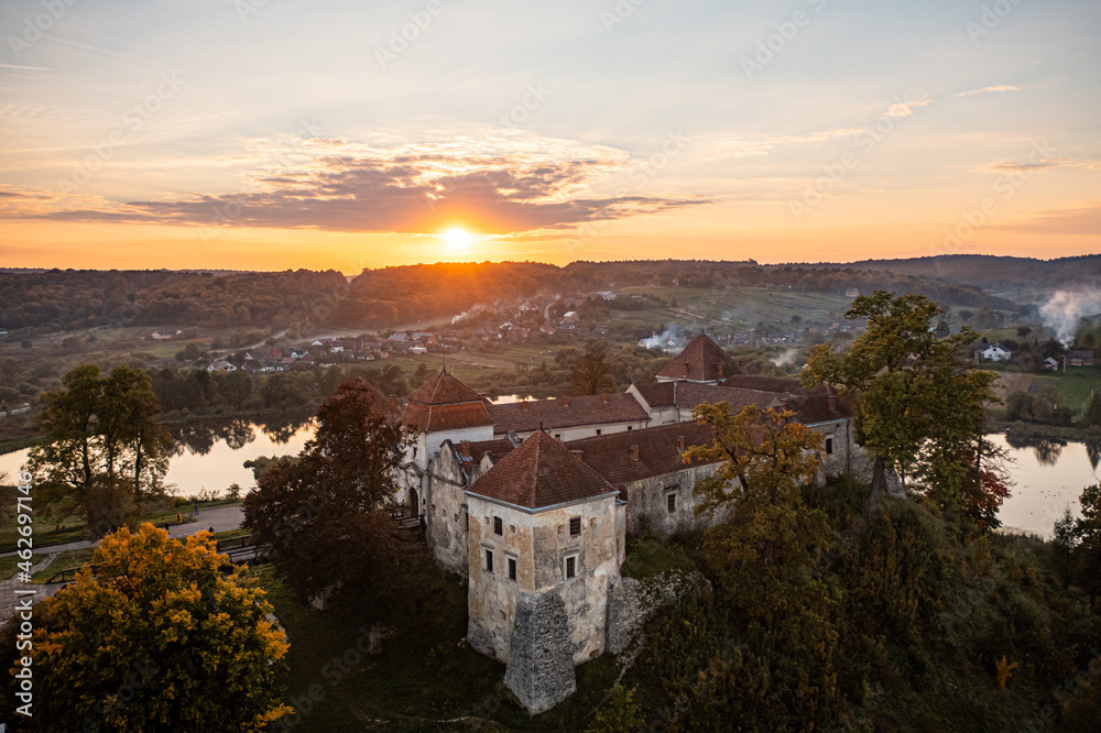 Aerial view on Svirzh castle in Lviv region