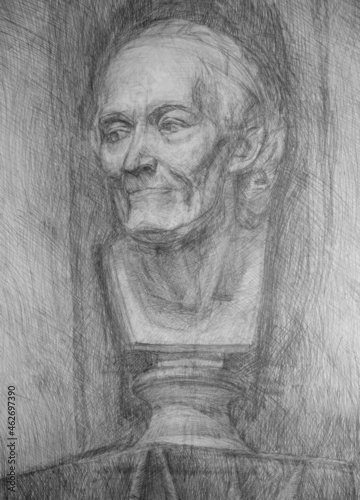 portrait of a person. Academic pencil drawing of a human head. Art school lesson