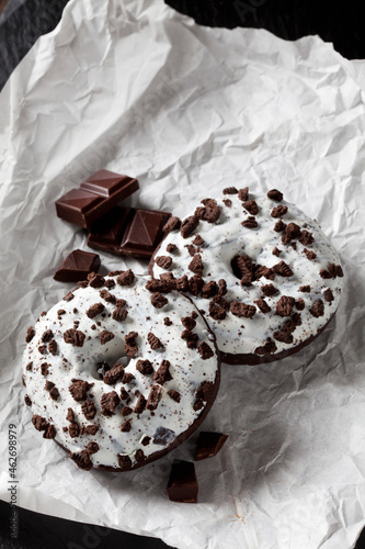 Choclate donuts on white paper photo