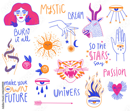Colorful set of funky esoteric elements