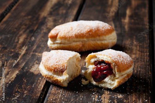 Fresh crullers, filled with jam