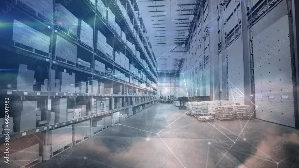 Animation of network of connections over warehouse Animation of network of connections over warehouse