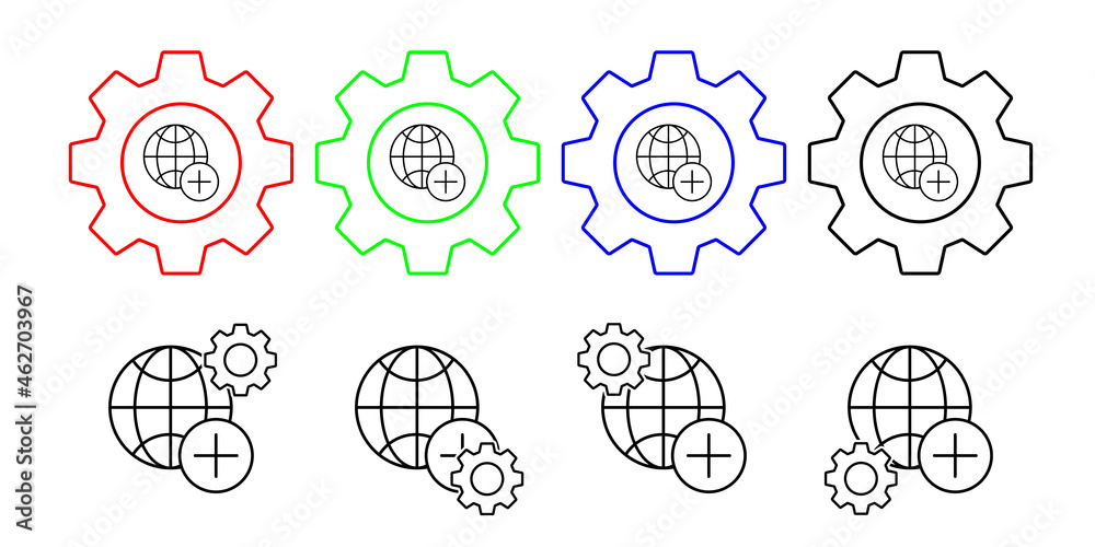 Plus vector icon in gear set illustration for ui and ux, website or mobile application Plus vector icon in gear set illustration for ui and ux, website or mobile application
