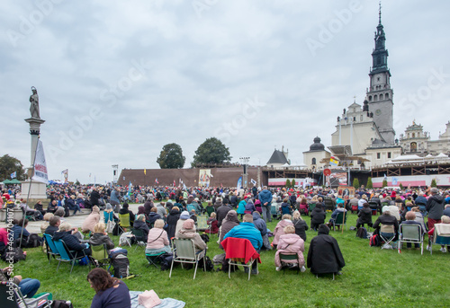 CZESTOCHOWA, POLAND - September 25, 2021: Vigil Catholic Charismatic Renewal meeting Czestochowa Poland, in front of Jasna Gora, photo