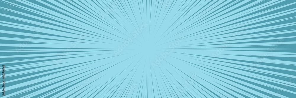 Obraz premium Vector background in comic book style with simple ray frame. Retro pop art design. Long horizontal banner.