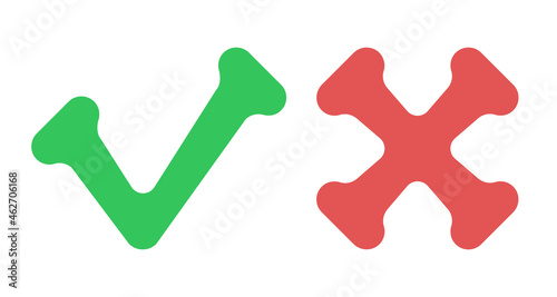 Do and Don't simple icons, serif. Vector elements. Green check mark and red cross, used to indicate rules of conduct or response versions.