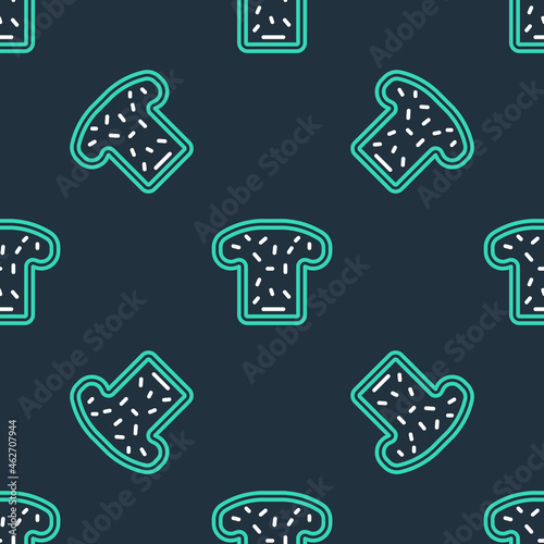 Line Bread toast for sandwich piece of roasted crouton icon isolated seamless pattern on black background. Lunch, dinner, breakfast snack. Vector
