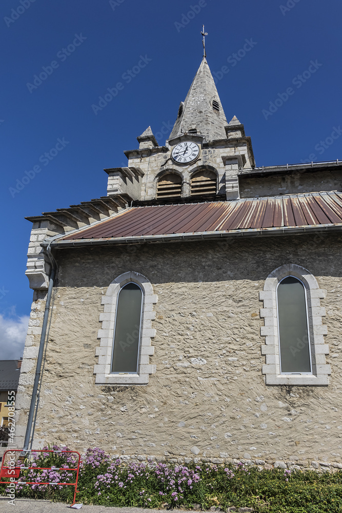 Autrans Church of Saint Nicolas (XI - XIV centuries). Autrans located on Vercors Plateau in Vercors Regional Natural Park some 10 km west of Grenoble. Autrans, Auvergne-Rhone-Alpes, France.