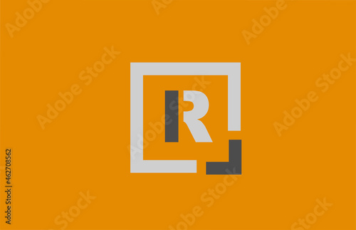 black white orange square letter R alphabet logo design icon for company