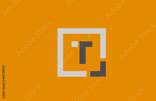 black white orange square letter T alphabet logo design icon for company