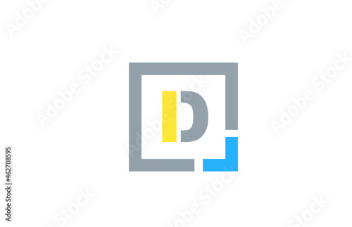blue yellow letter D alphabet logo design icon for business
