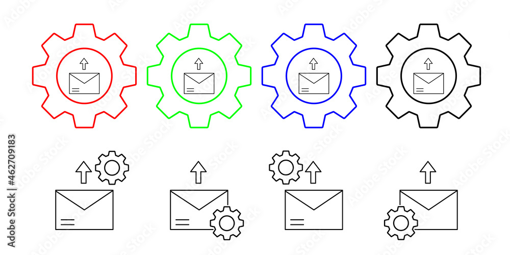 Computer, arrow, message vector icon in gear set illustration for ui and ux, website or mobile application Computer, arrow, message vector icon in gear set illustration for ui and ux, website or mobile application