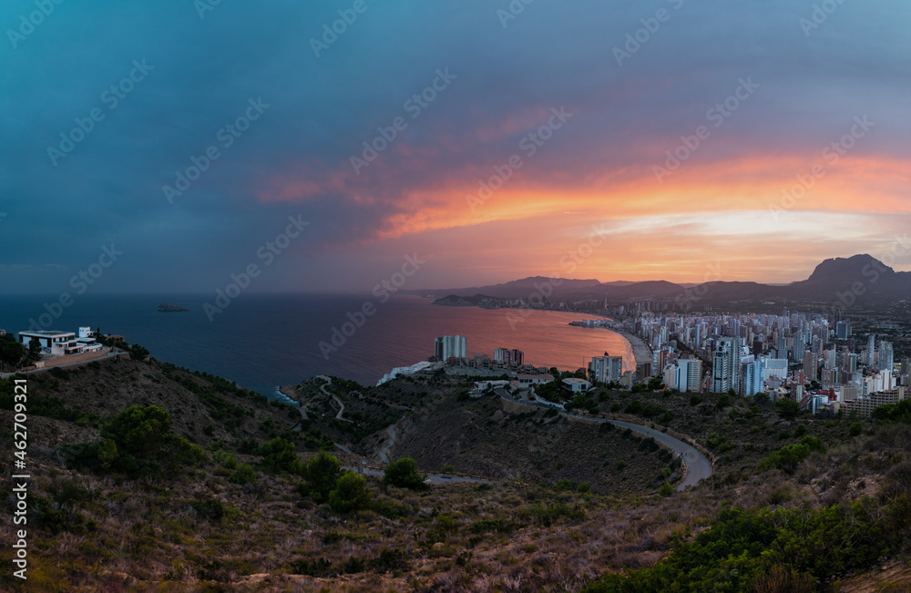 sunset from a mountain overlooking the Mediterranean Sea