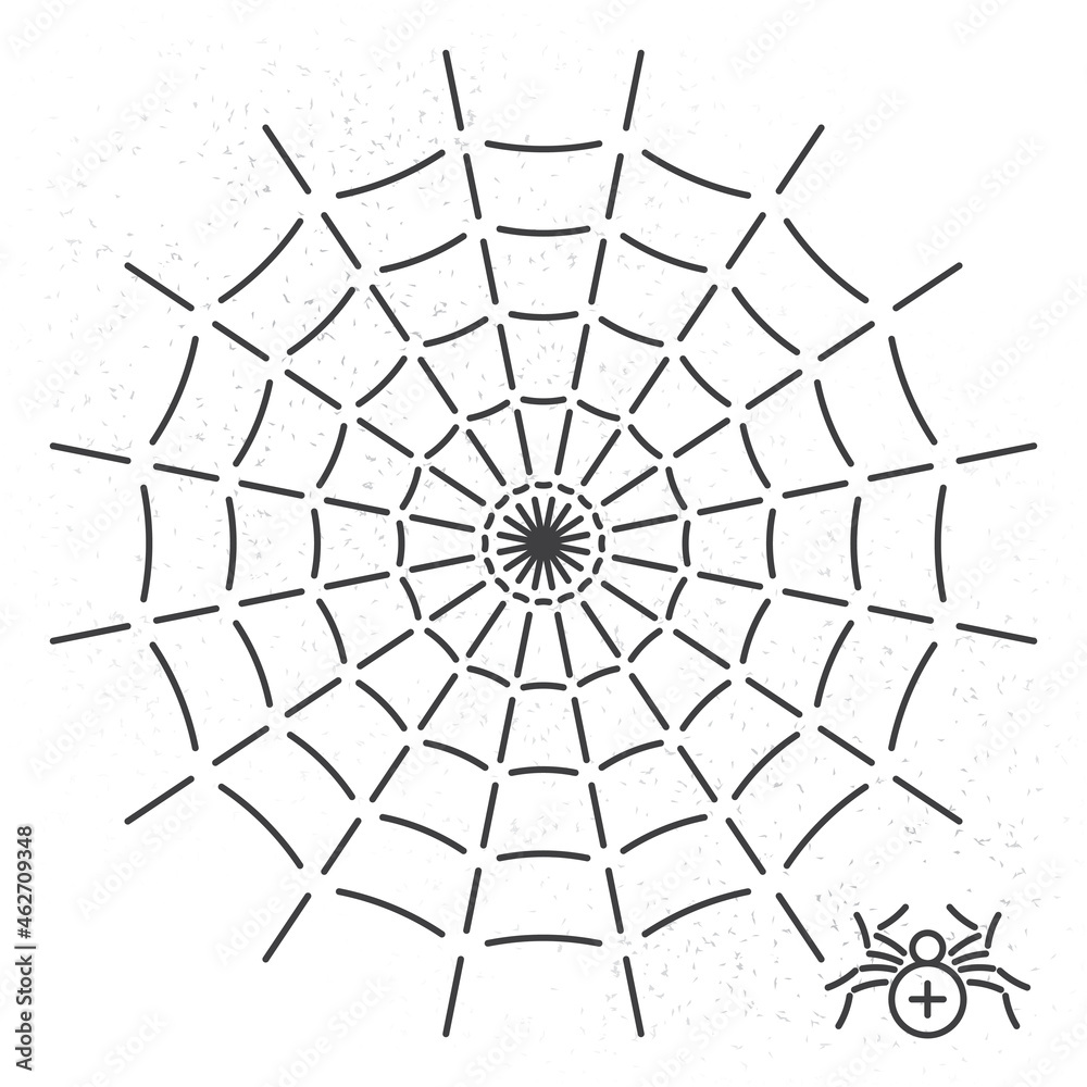 Fototapeta premium Spider and Circle Shape Web Single Line Style Icon as Halloween Holidays Advertising Decoration Template - Black on White Background - Flat Graphic Design