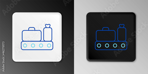 Line Airport conveyor belt with passenger luggage, suitcase, bag, baggage icon isolated on grey background. Colorful outline concept. Vector