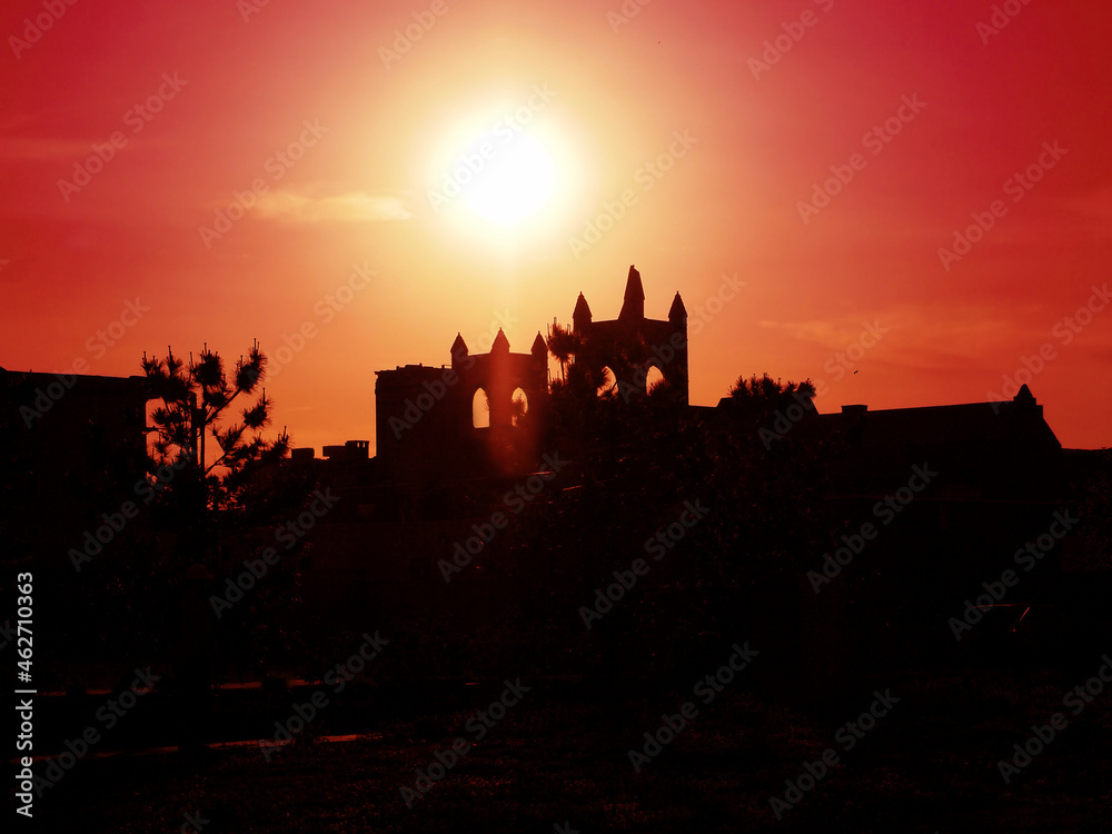 Castle Silhouette in Red Sunset