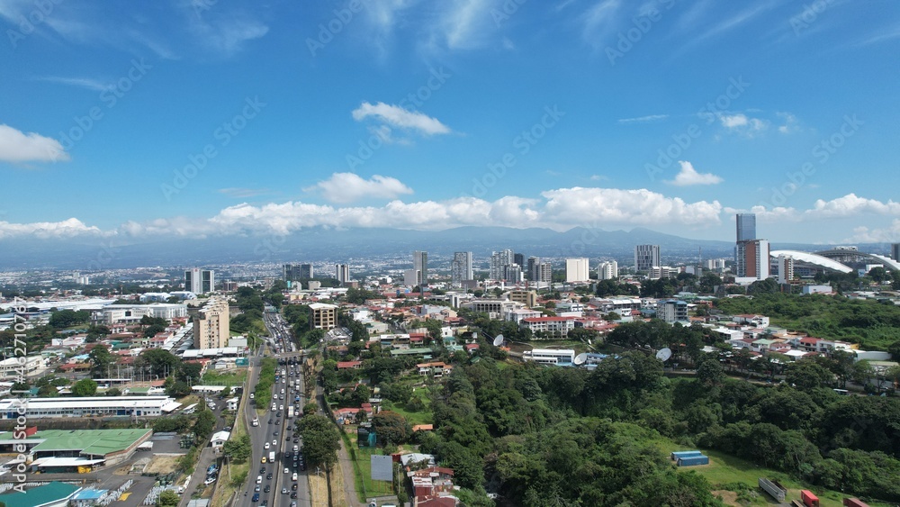 Aerial view of La Sabana park and San Jose, Costa Rica from the West	