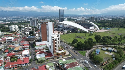 Aerial view of La Sabana park and San Jose, Costa Rica from the West 