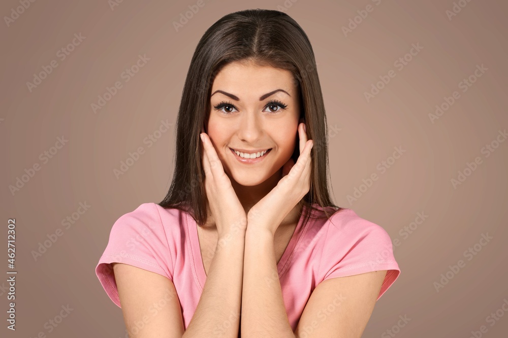 Portrait beautiful young woman with clean fresh skin. Cosmetology, beauty and spa Portrait beautiful young woman with clean fresh skin. Cosmetology, beauty and spa