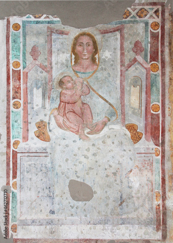 Madonna allattante in trono; affresco nell'antica chiesetta di San Biagio, presso Levico (Trento) photo