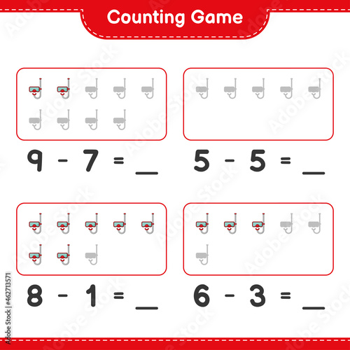 Counting game, count the number of Scuba Diving Mask and write the result. Educational children game, printable worksheet, vector illustration