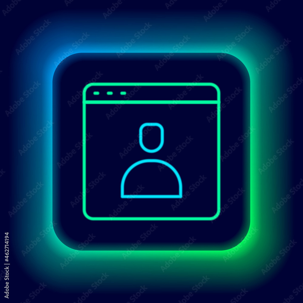 Glowing neon line Create account screen icon isolated on black background. Colorful outline concept. Vector Glowing neon line Create account screen icon isolated on black background. Colorful outline concept. Vector