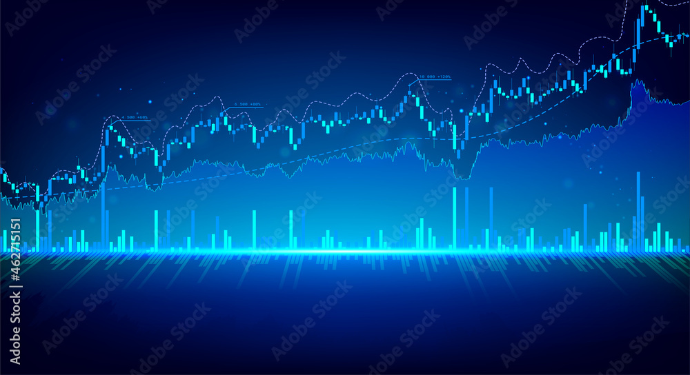 Stock market or forex trading candlestick graph. Finance investment stock market exchange graph and chart. Abstract finance background. Vector illustration.