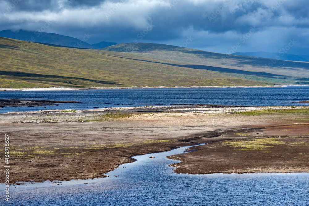 United Kingdom, Scotland, Caithness, Lairg, Loch Shin during low