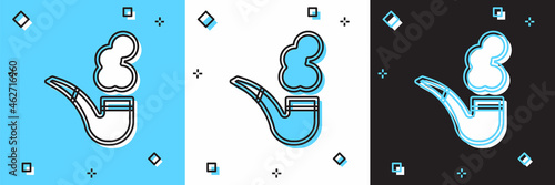 Set Smoking pipe with smoke icon isolated on blue and white, black background. Tobacco pipe. Vector
