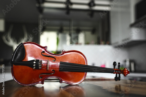 Violin on table at home