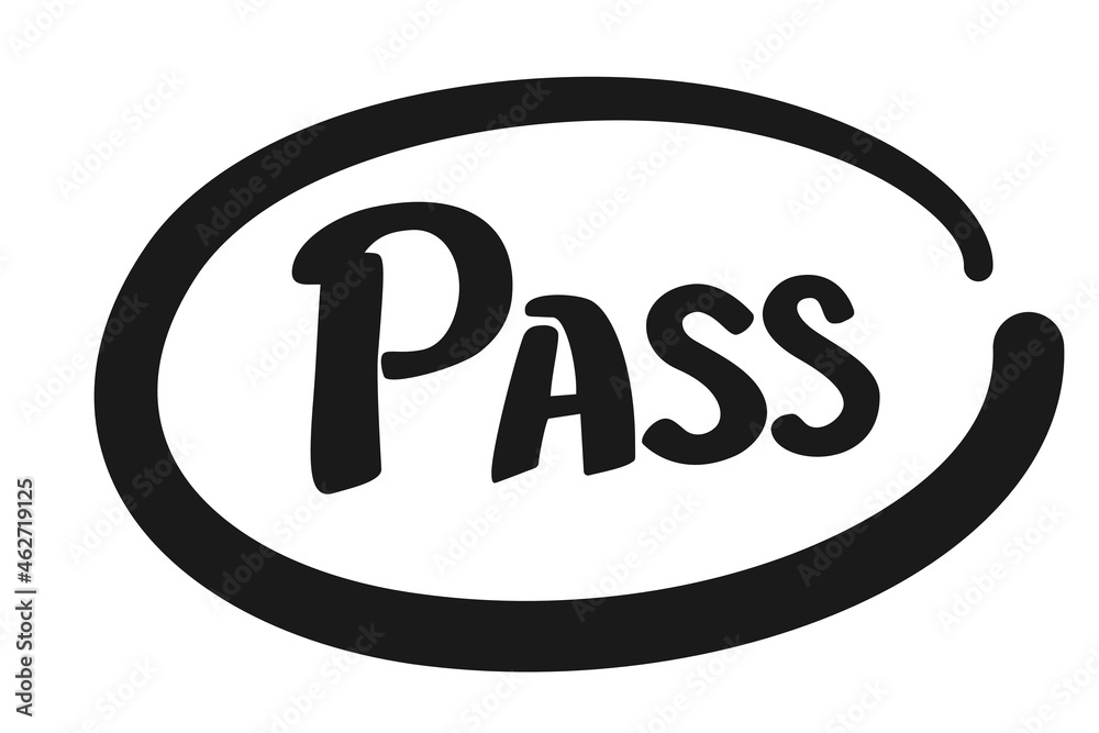 Pass sign for exam mark in black ink vector icon Pass sign for exam mark in black ink vector icon