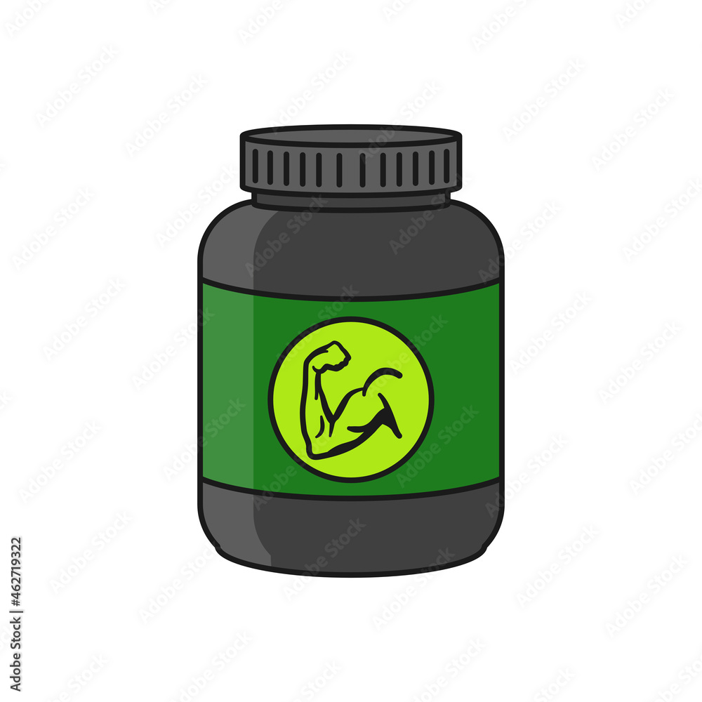 Protein powder container with muscle symbol for fitness concept in vector icon Protein powder container with muscle symbol for fitness concept in vector icon