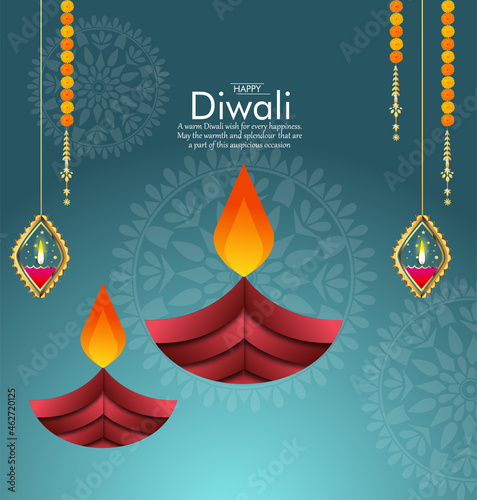 Happy Diwali, Festival of lights ,Vector illustration and Beautiful greeting card for celebration of shubh deepawali