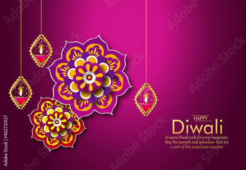 Happy Diwali, Festival of lights ,Vector illustration and Beautiful greeting card for celebration of shubh deepawali