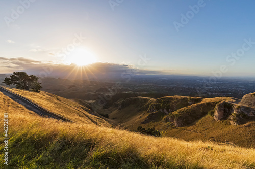 New Zealand, North Island, Hastings, Kaokaoroa Range at sunset