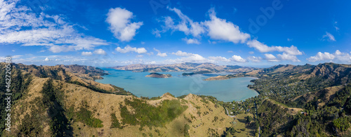 New Zealand, Governors Bay, Aerial panorama of Thomson Scenic Reserve photo