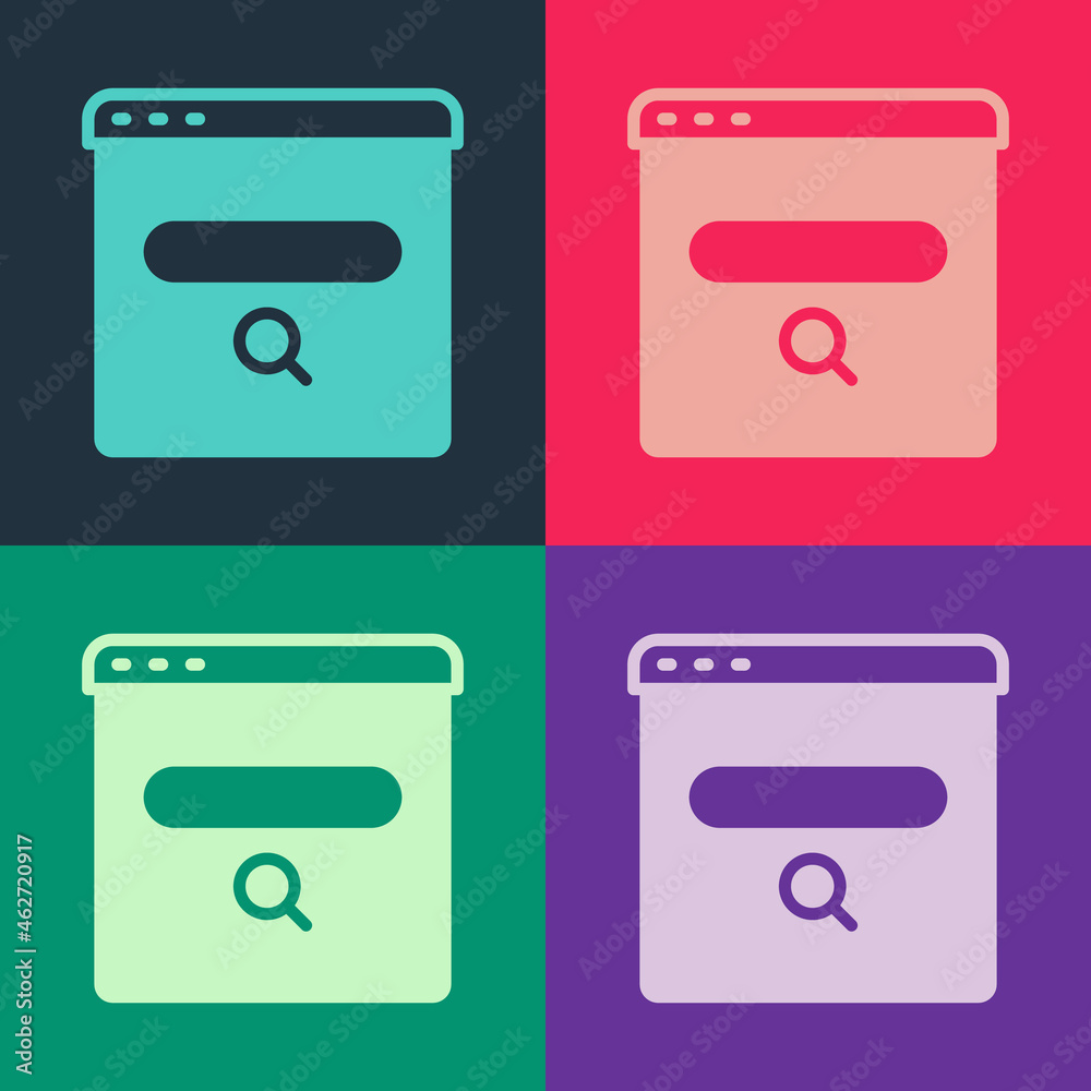 Pop art Search engine icon isolated on color background. Vector Pop art Search engine icon isolated on color background. Vector