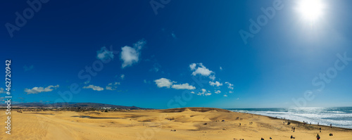 Spain, Canary Islands, Gran Canaria, Maspalomas, dunes against the sun photo