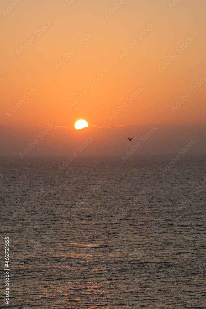 Portugal, Oeste, Alcobaca, Atlantic Ocean at moody orange sunset Portugal, Oeste, Alcobaca, Atlantic Ocean at moody orange sunset
