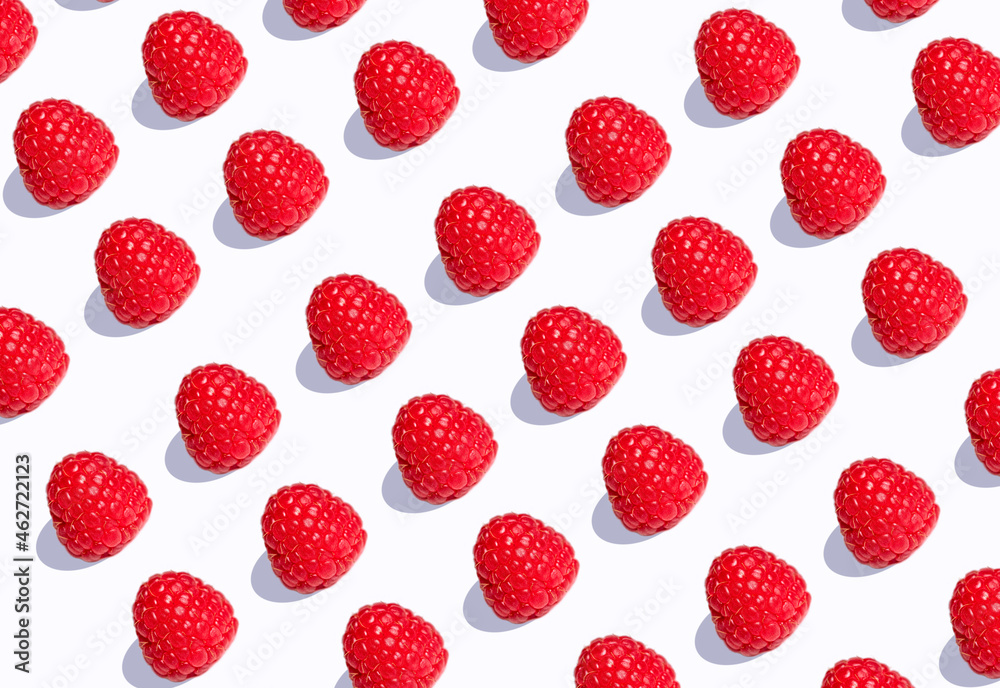 3D Illustration, raspberries in a row on white background 3D Illustration, raspberries in a row on white background