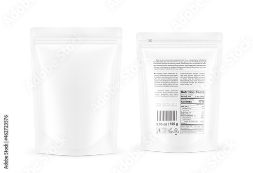 Pouch bags mockup isolated on white background. Vector illustration. Front and rear views. Can be use for template your design, presentation, promo, ad. EPS10.	