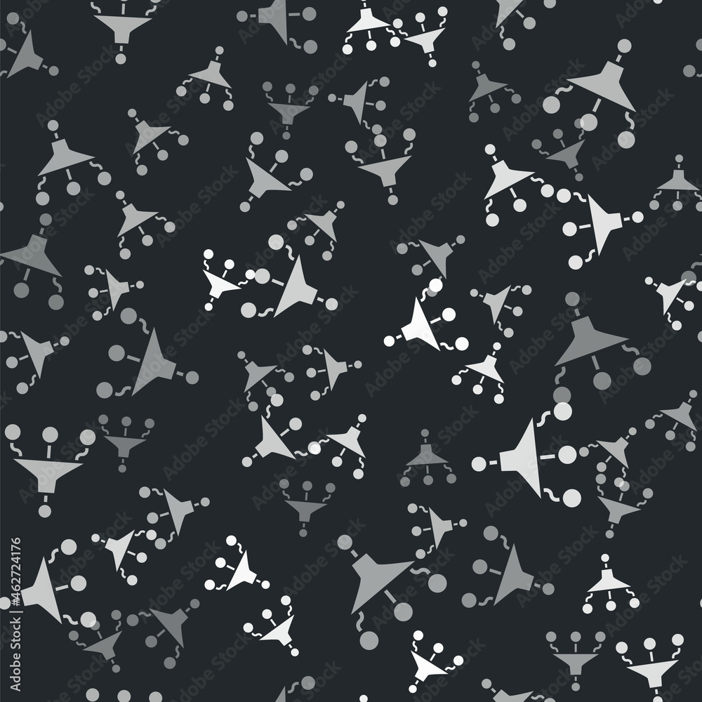 Grey Funnel or filter icon isolated seamless pattern on black background. Vector