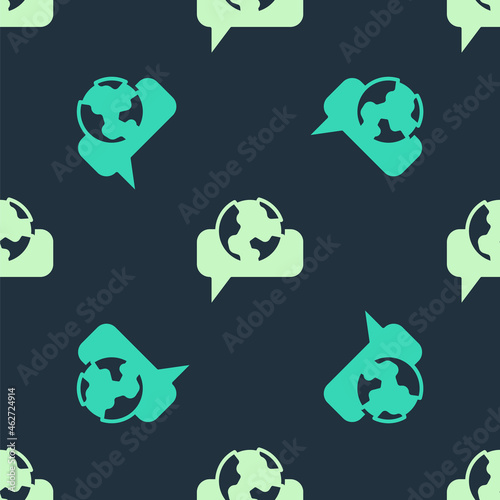 Green and beige Learning foreign languages icon isolated seamless pattern on blue background. Translation, language interpreter and communication. Vector