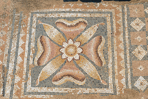 Greece, Central Macedonia, Dion, Ancient mosaic in Archaeological Park of Dion photo