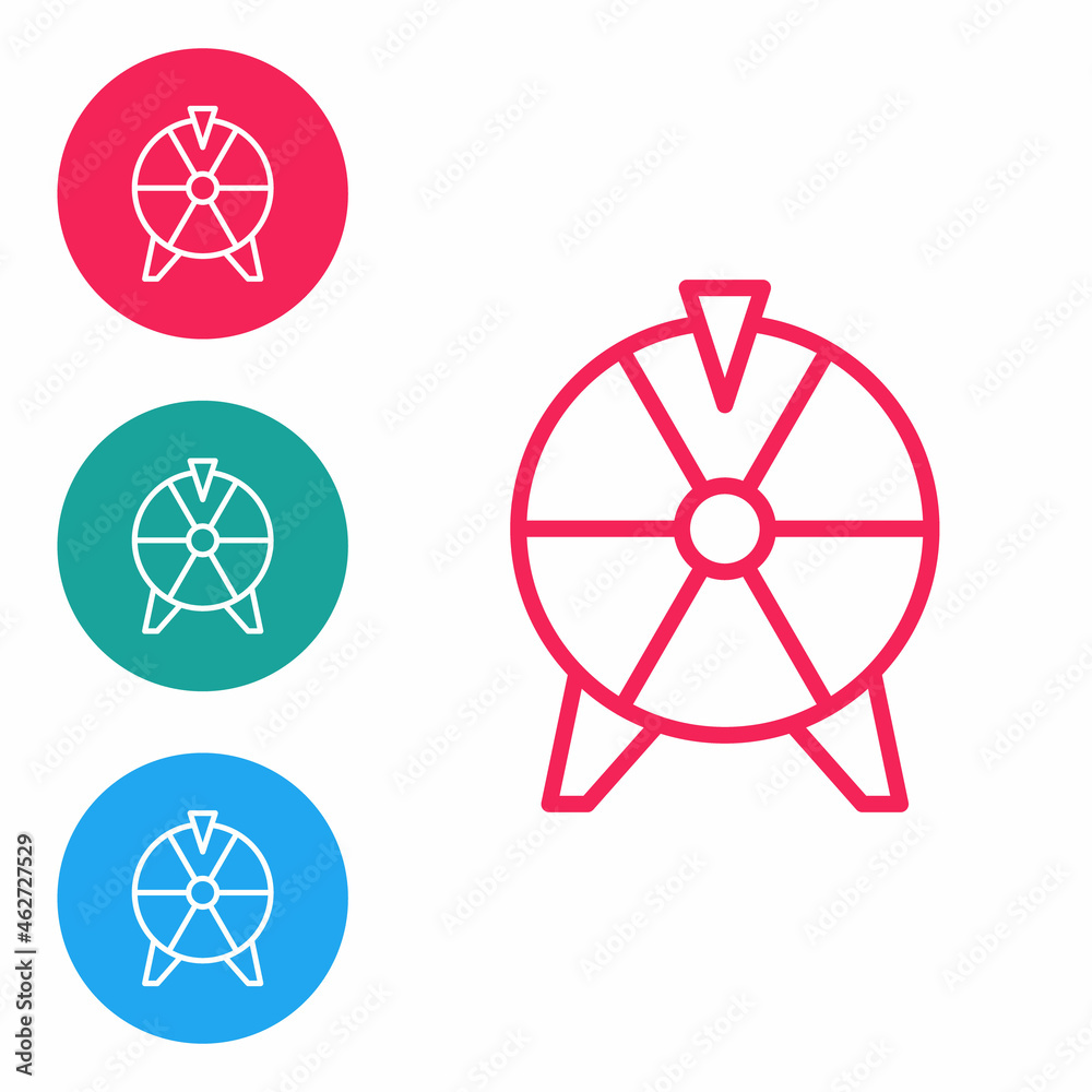 Red line Lucky wheel icon isolated on white background. Set icons in circle buttons. Vector Red line Lucky wheel icon isolated on white background. Set icons in circle buttons. Vector